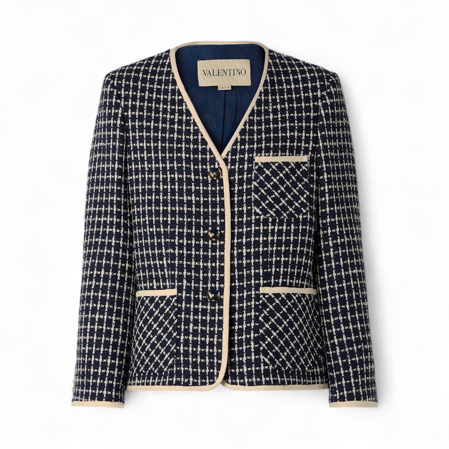 VALENTINO CHECKED WOOL-BLEND TWEED WOMEN BLUE JACKET