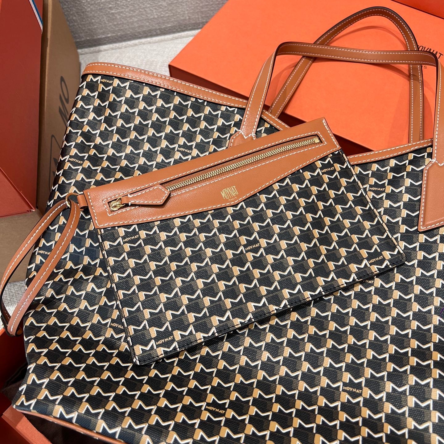 MOYNAT M CANVAS TOTE BROWN BAG GM