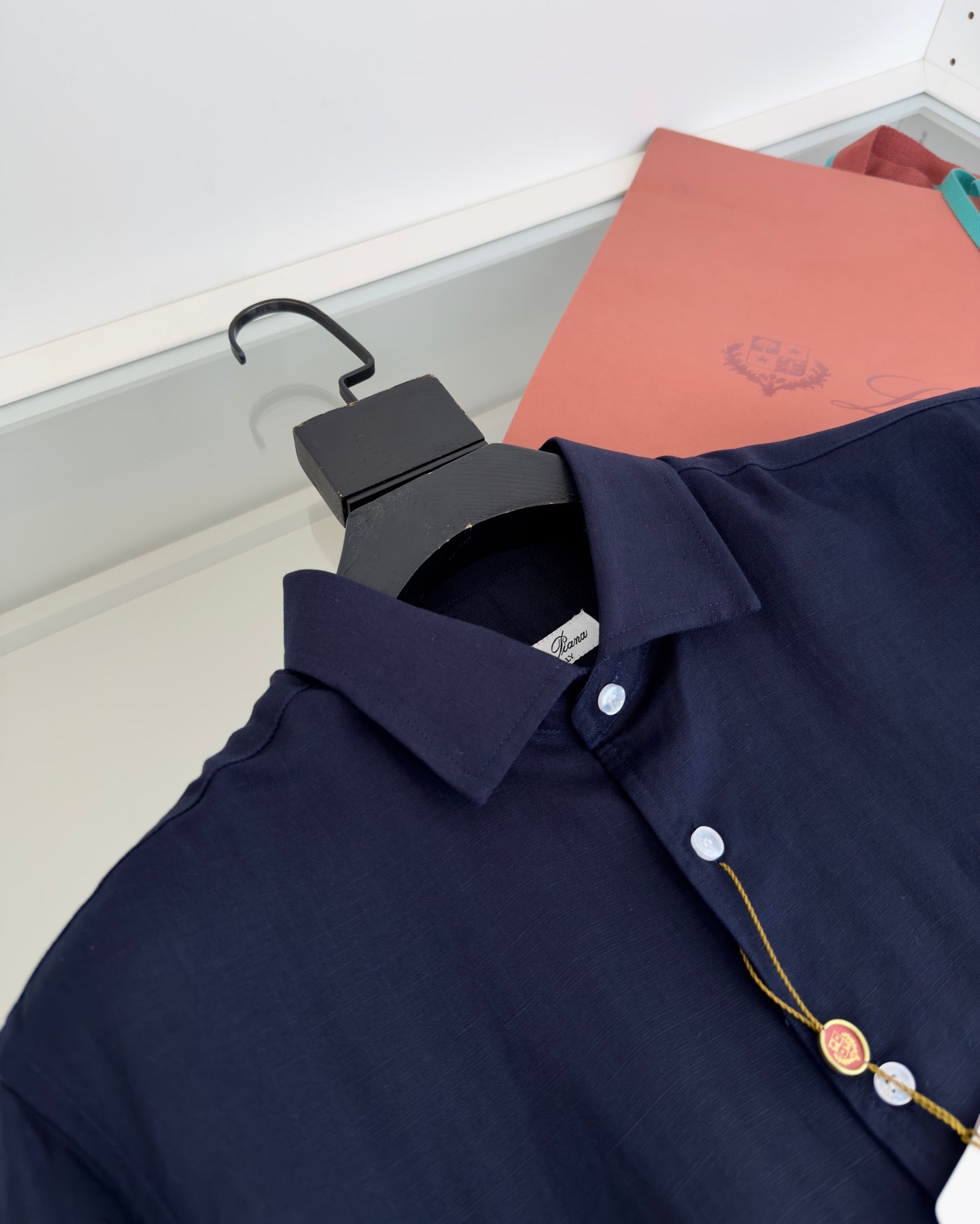 LORO PIANA MEN NAVY BLUE LINEN SHIRT
