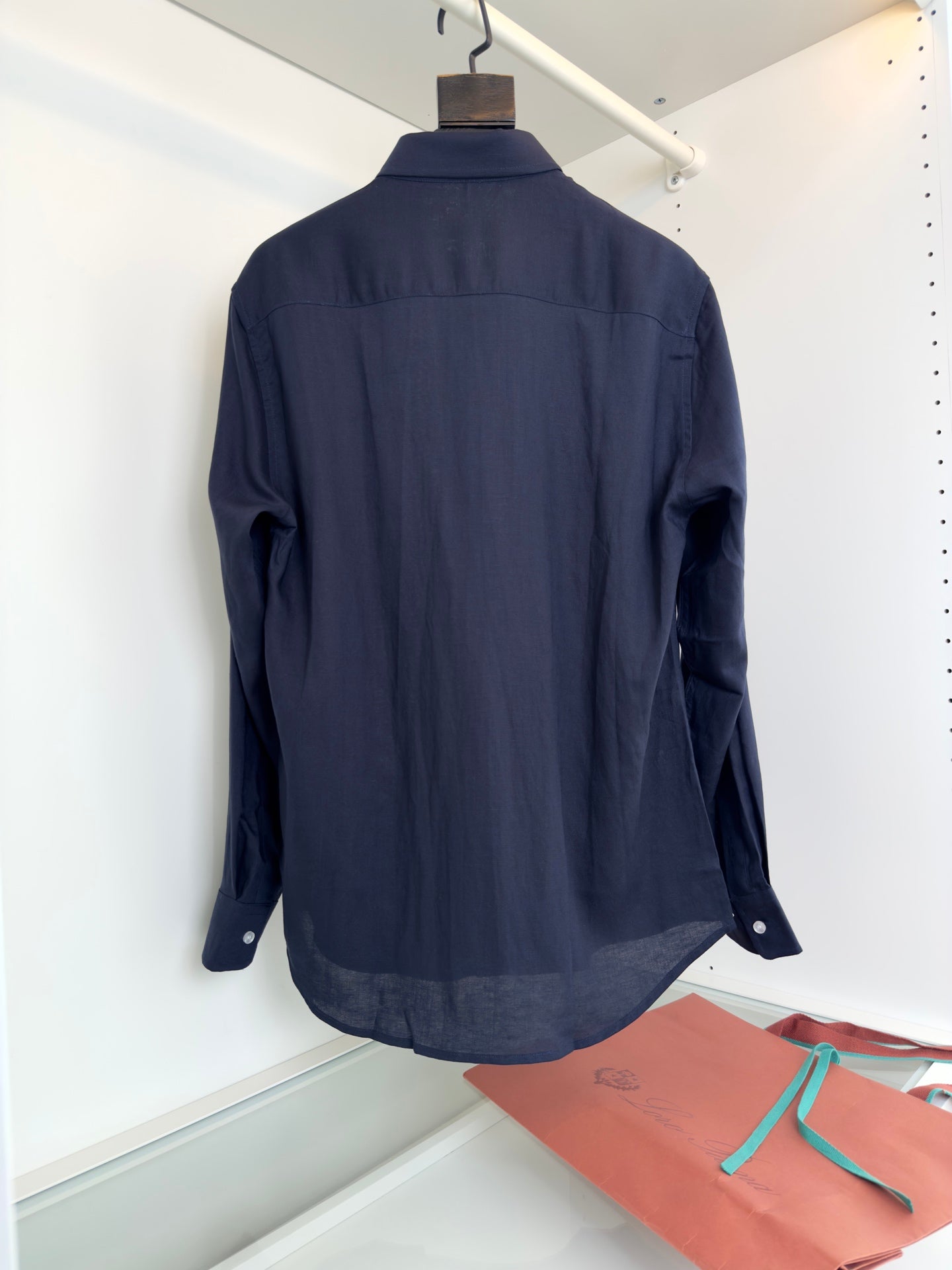 LORO PIANA MEN NAVY BLUE LINEN SHIRT