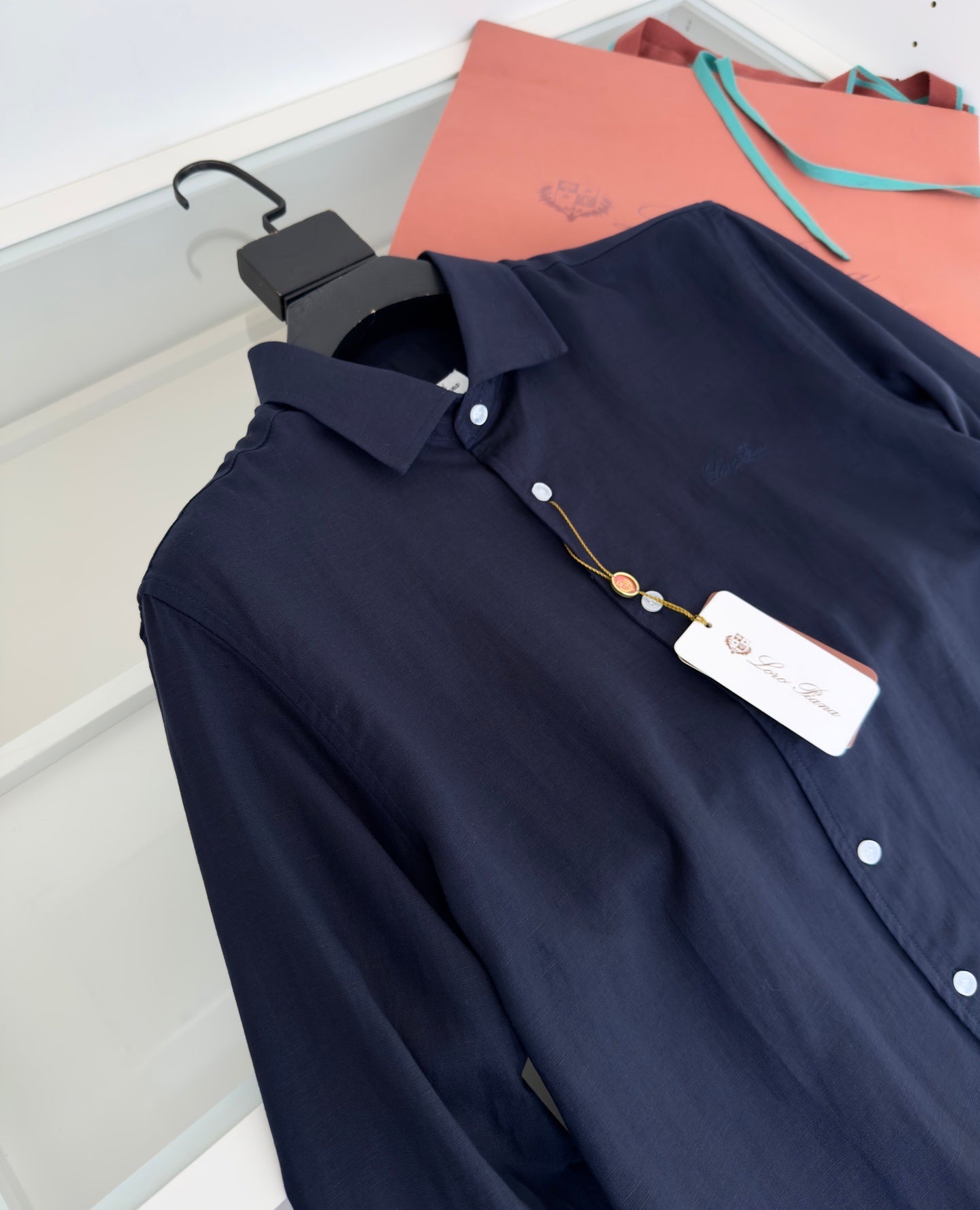LORO PIANA MEN NAVY BLUE LINEN SHIRT