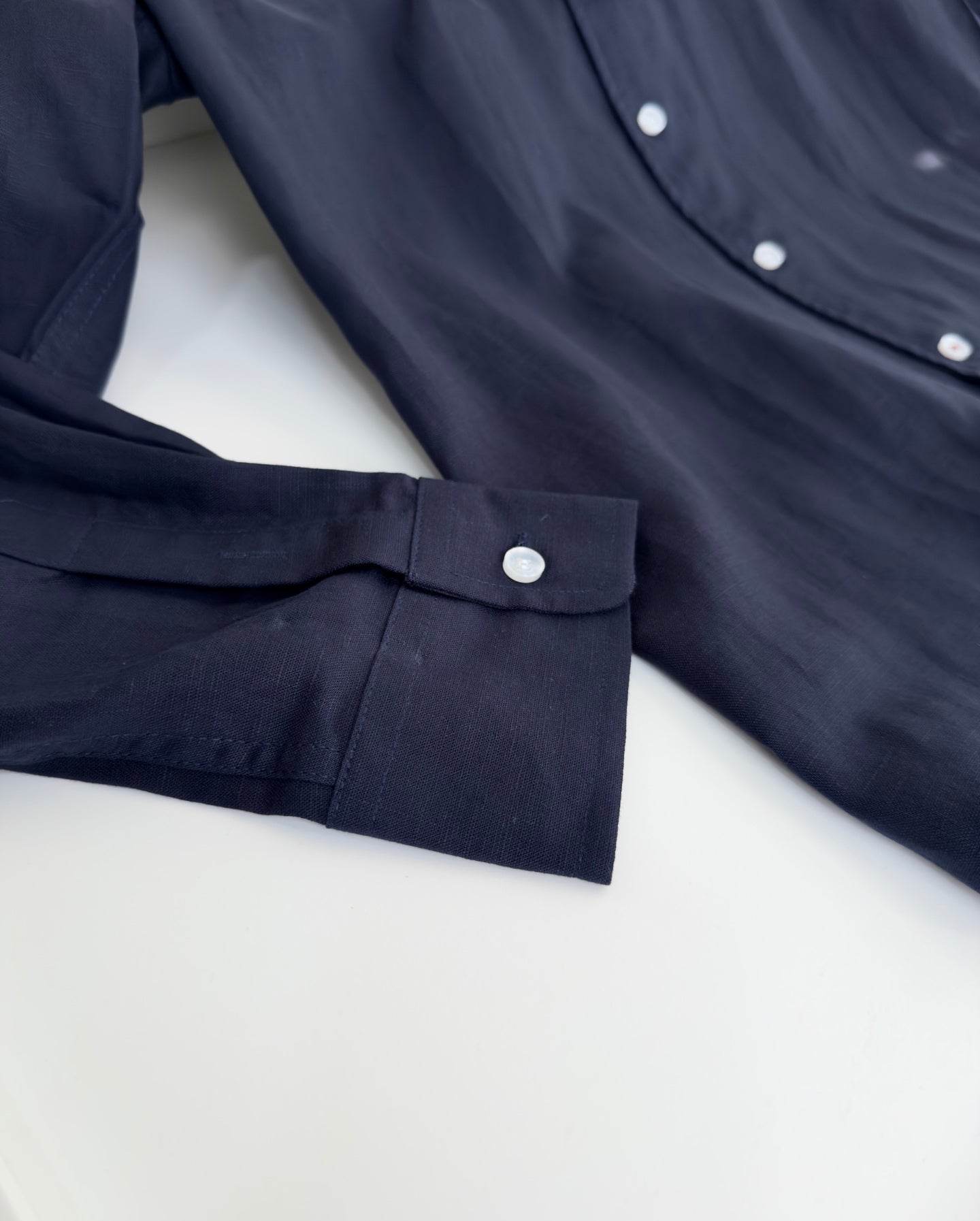 LORO PIANA MEN NAVY BLUE LINEN SHIRT