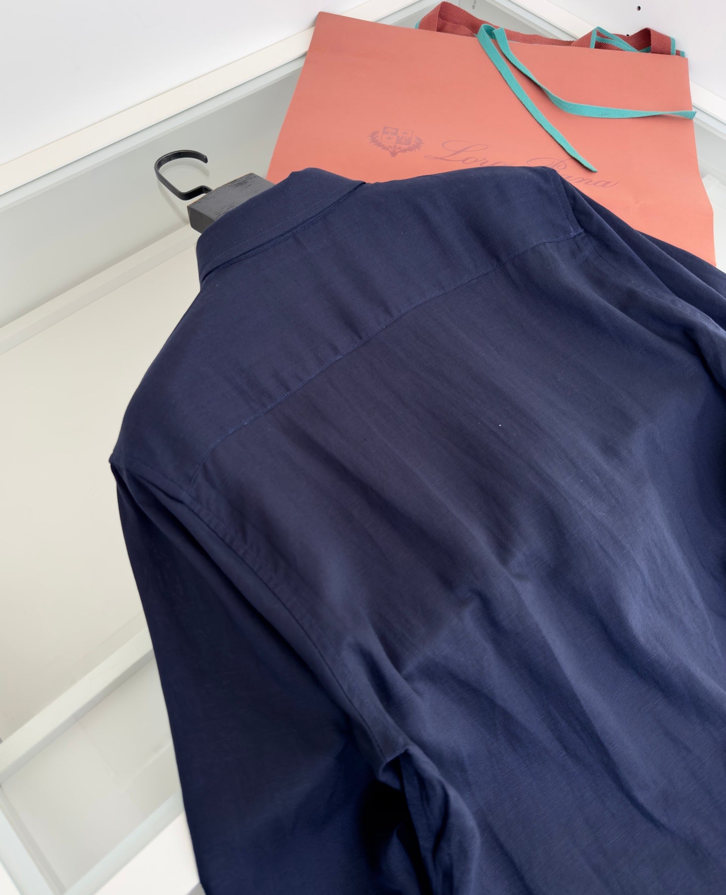 LORO PIANA MEN NAVY BLUE LINEN SHIRT