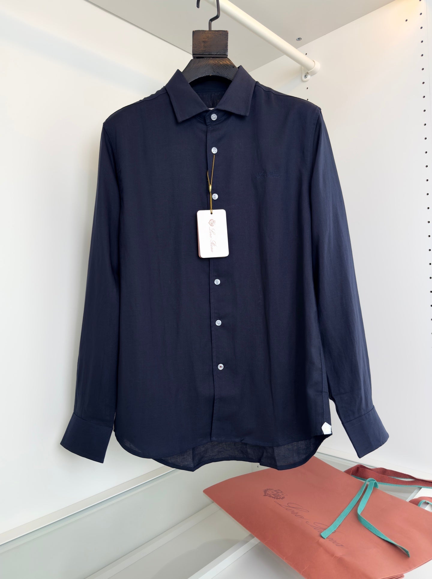 LORO PIANA MEN NAVY BLUE LINEN SHIRT