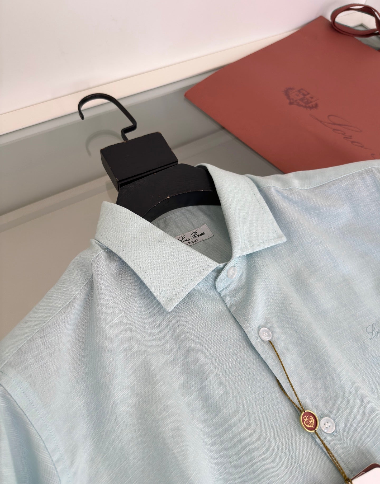 LORO PIANA MEN BLUE LINEN SHIRT
