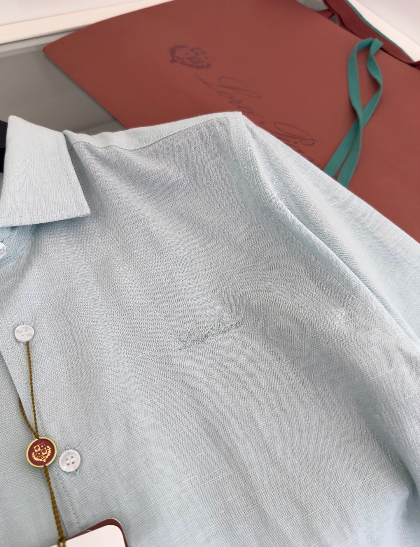 LORO PIANA MEN BLUE LINEN SHIRT