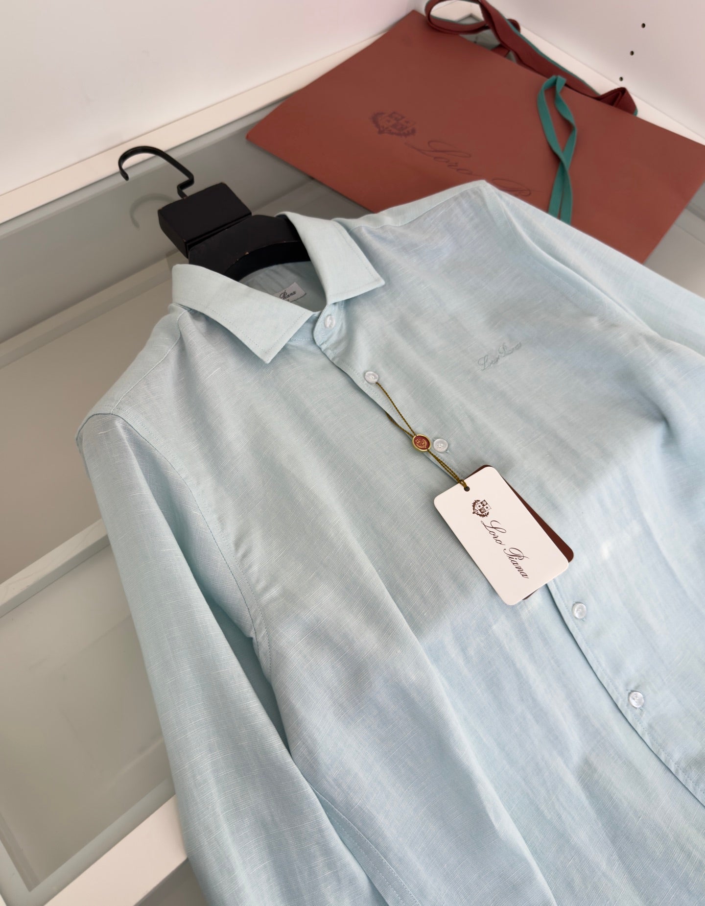 LORO PIANA MEN BLUE LINEN SHIRT