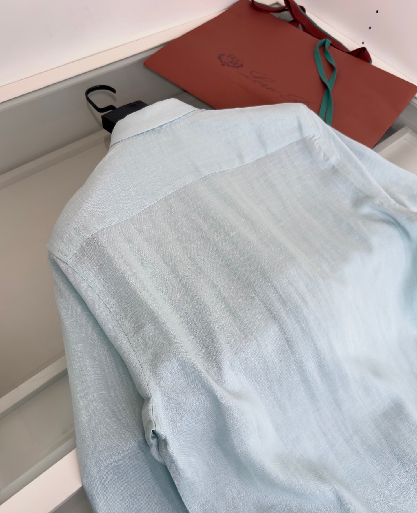 LORO PIANA MEN BLUE LINEN SHIRT