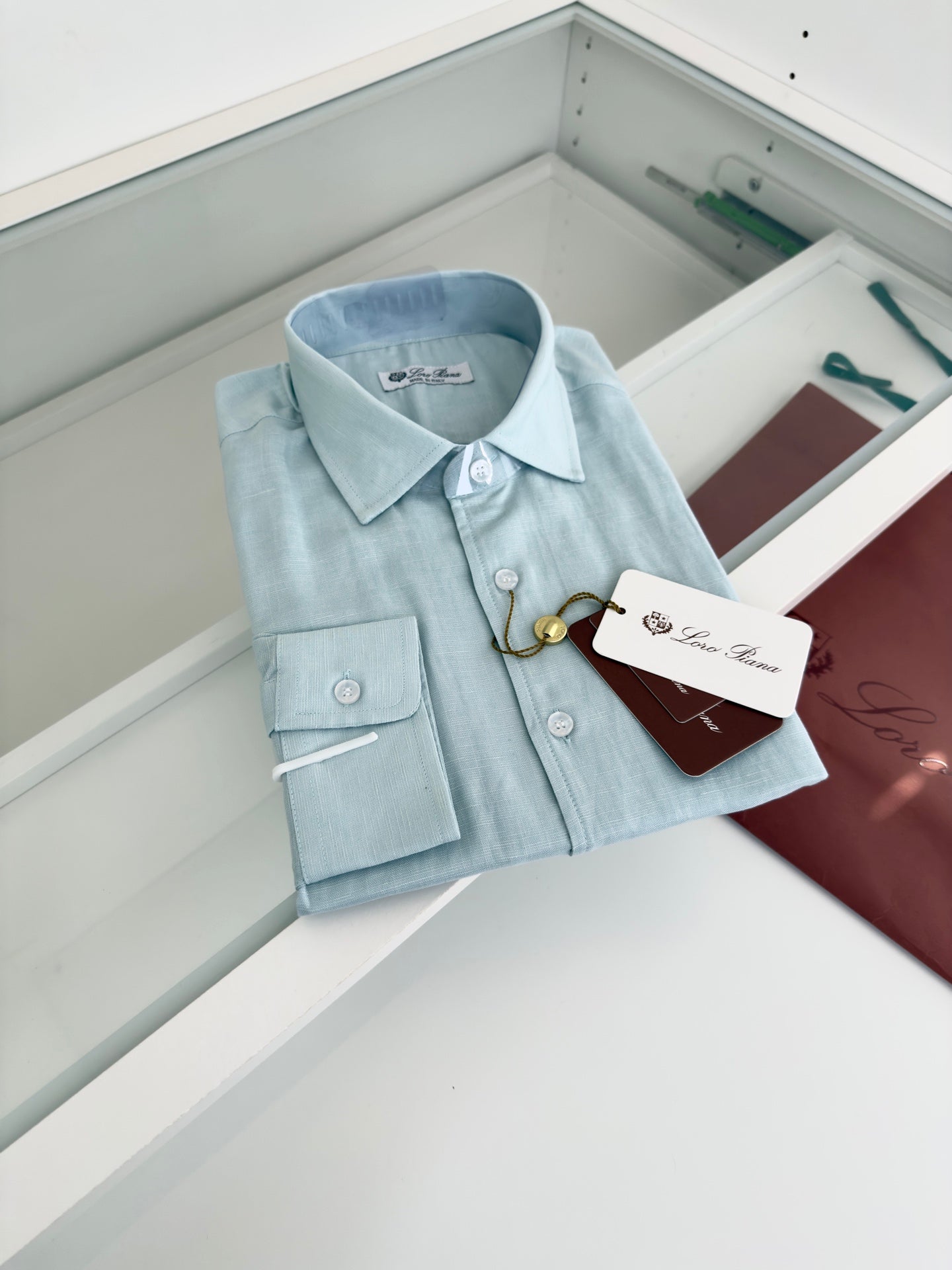 LORO PIANA MEN BLUE LINEN SHIRT
