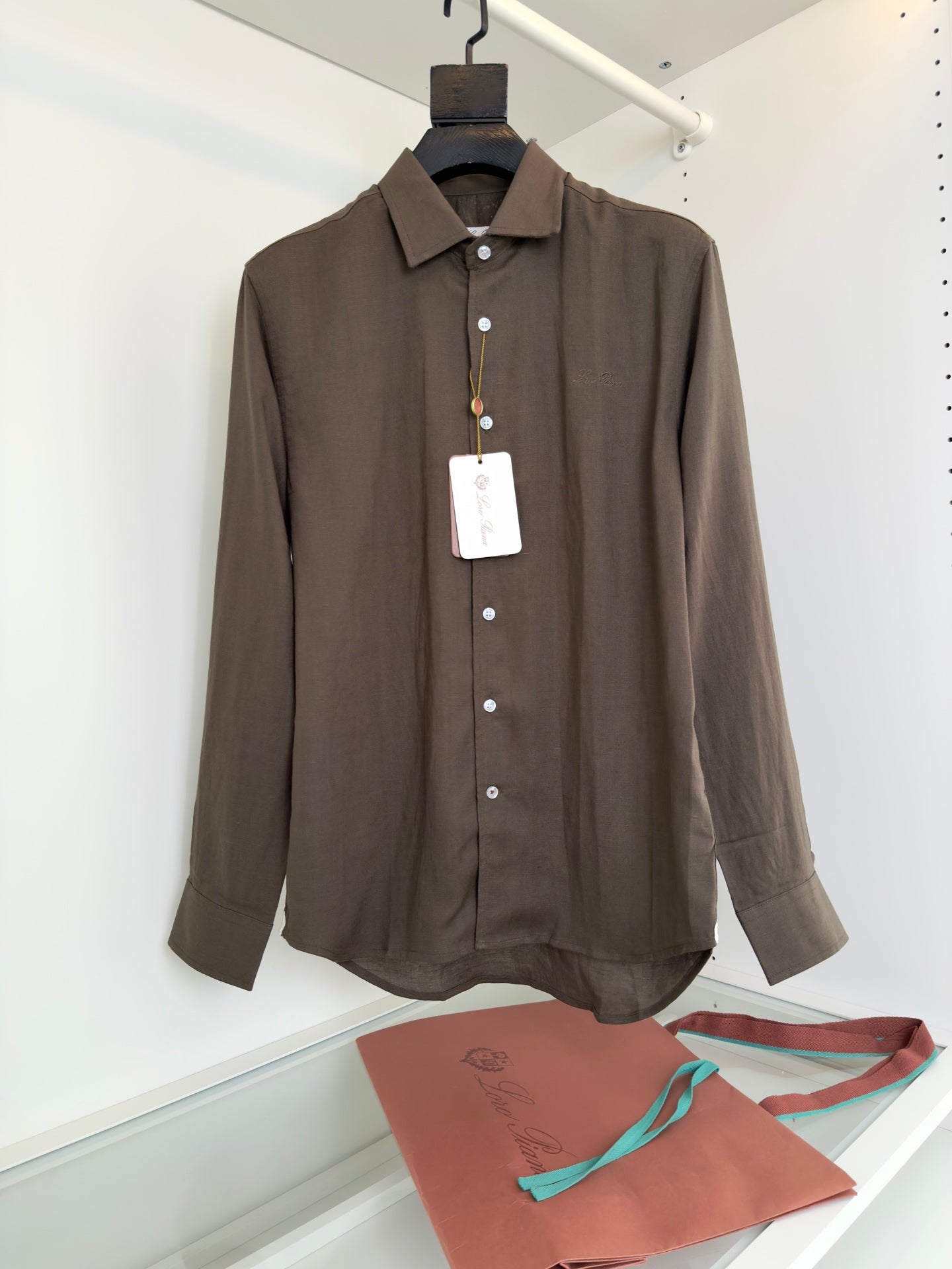 LORO PIANA MEN KHAKI LINEN SHIRT