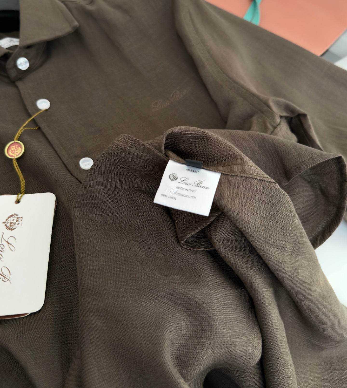 LORO PIANA MEN KHAKI LINEN SHIRT
