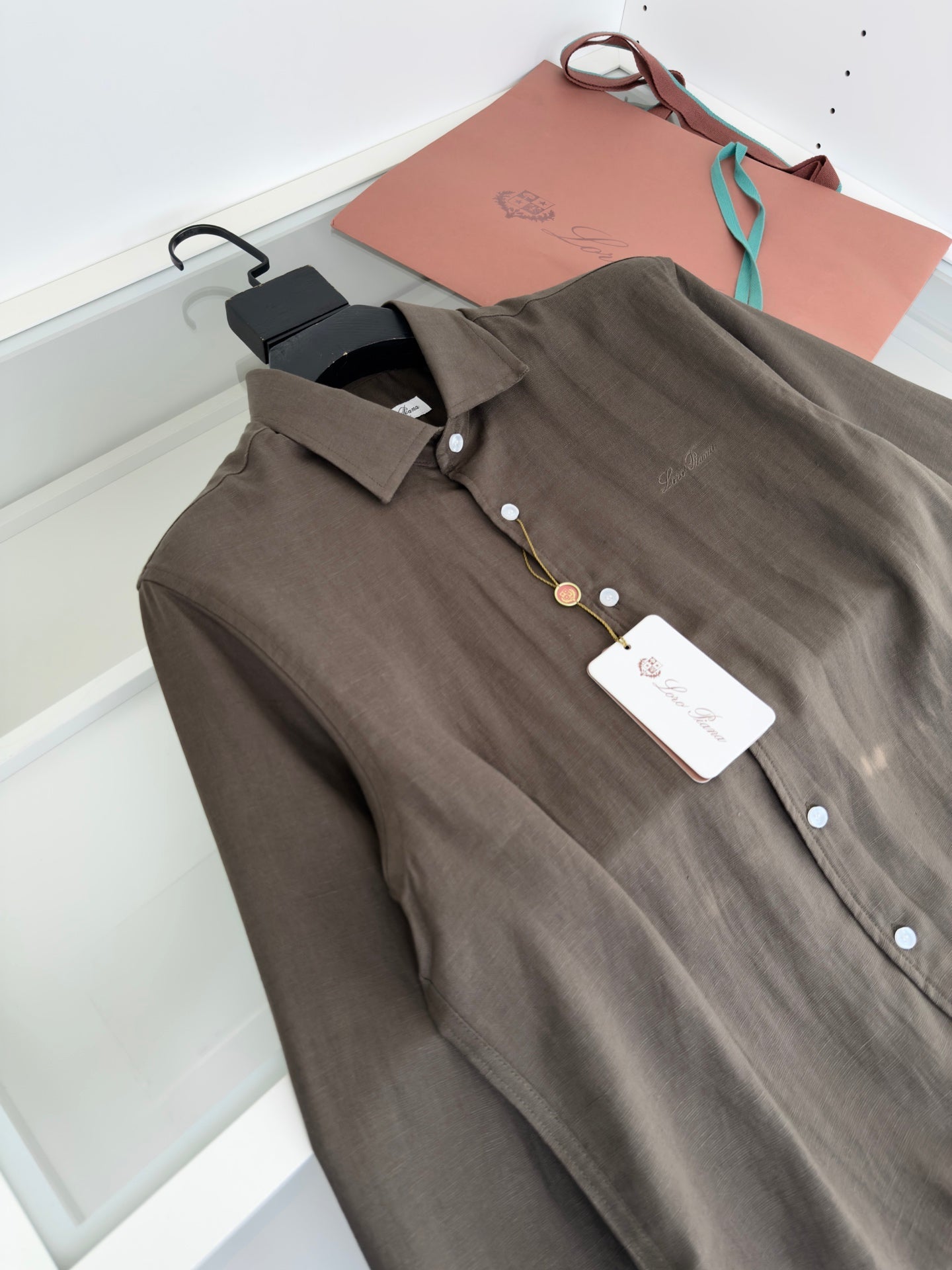 LORO PIANA MEN KHAKI LINEN SHIRT