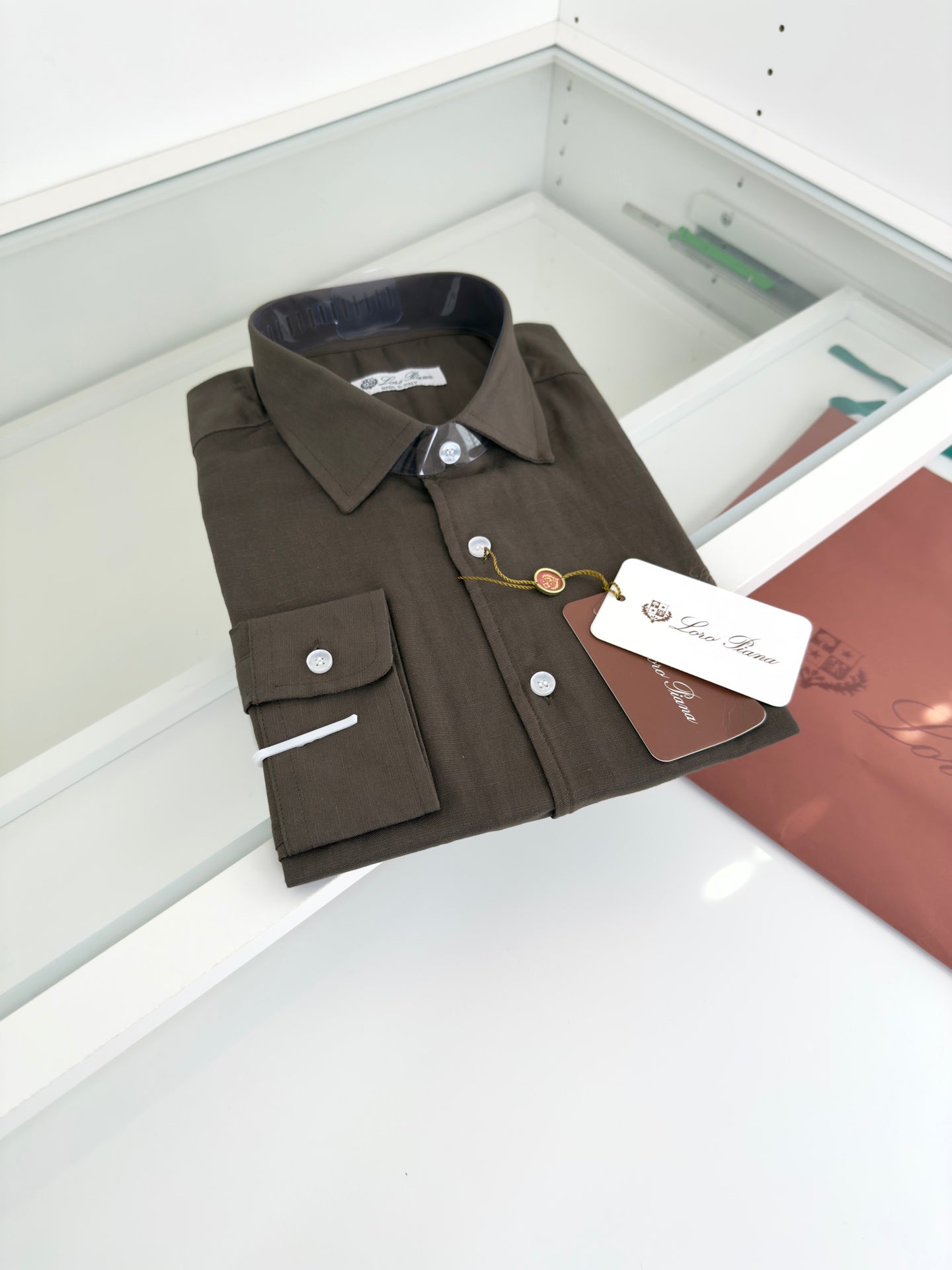 LORO PIANA MEN KHAKI LINEN SHIRT