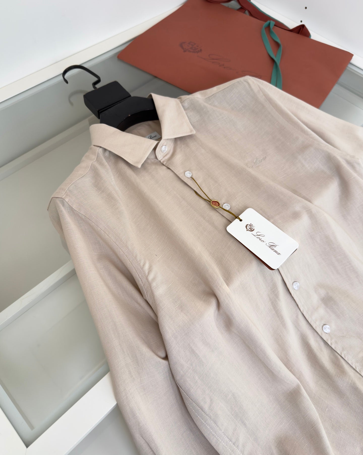 LORO PIANA MEN BEIGE LINEN SHIRT