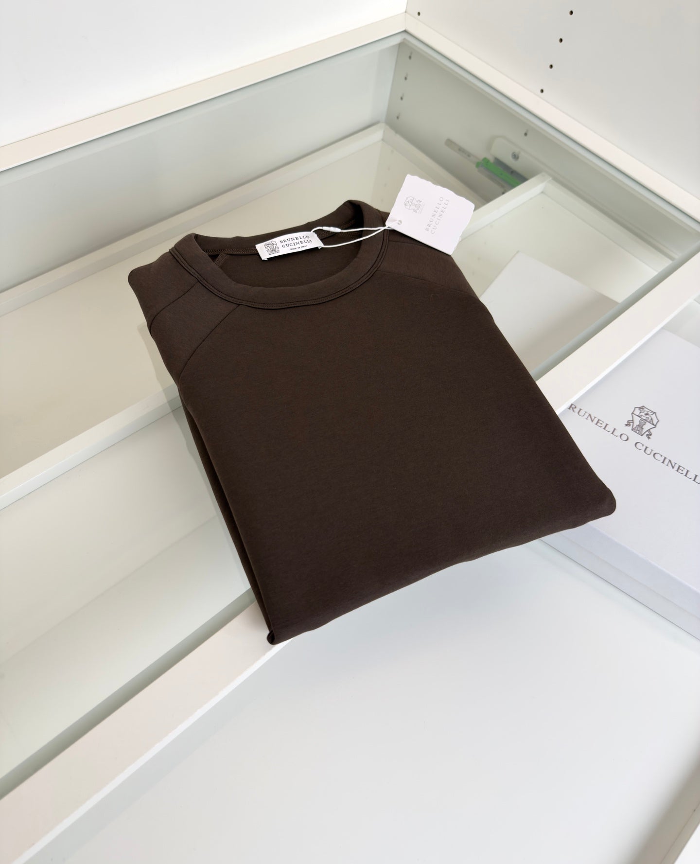 BRUNELLO CUCINELLI MINIMALIST STRUCTURAL GEOMETRIC CUTTING CHOCOLATE BROWN SWEATSHIRT