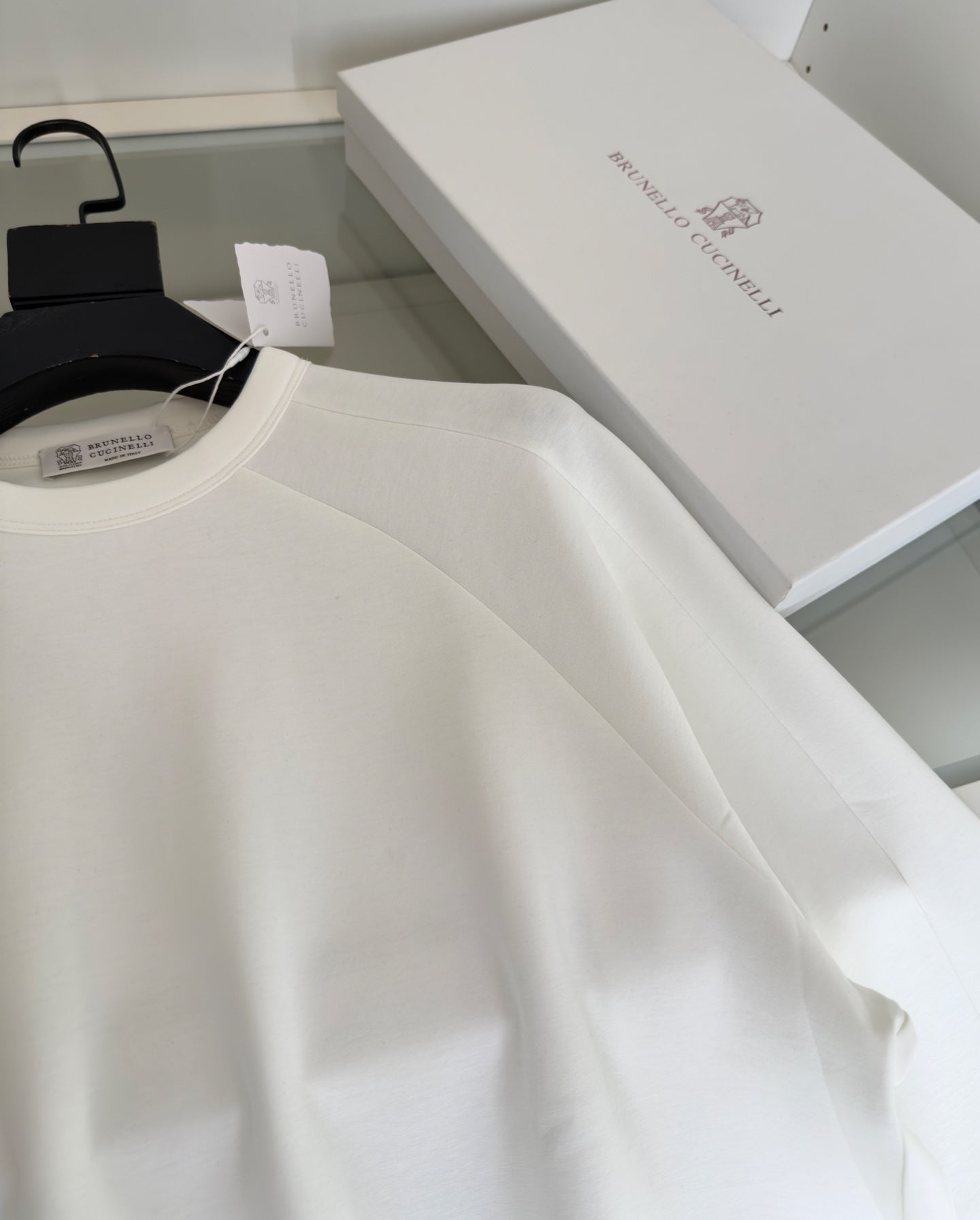 BRUNELLO CUCINELLI MINIMALIST STRUCTURAL GEOMETRIC CUTTING WHITE SWEATSHIRT
