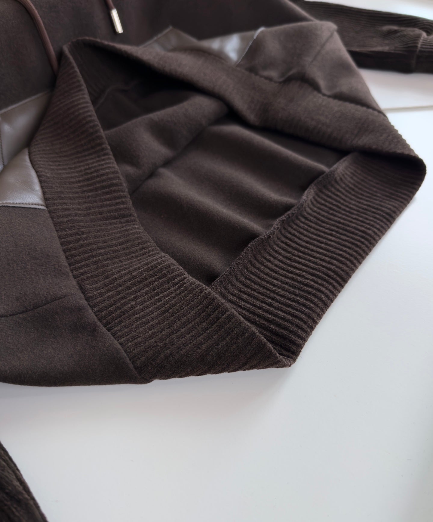 LOEWE WOOL BLEND PATCHWORK CHOCOLATE BROWN HOODIE