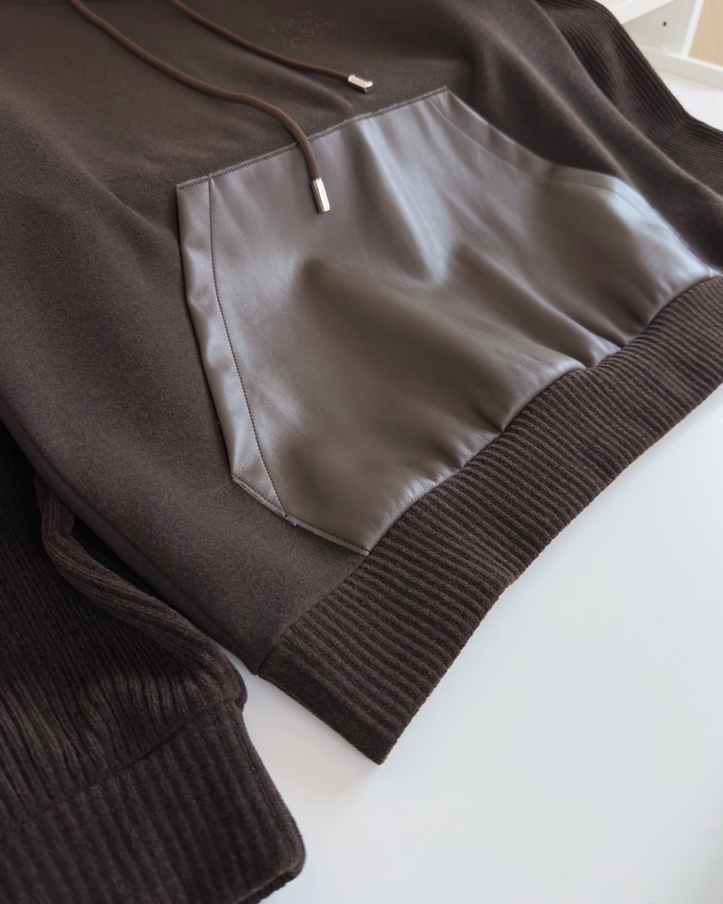LOEWE WOOL BLEND PATCHWORK CHOCOLATE BROWN HOODIE