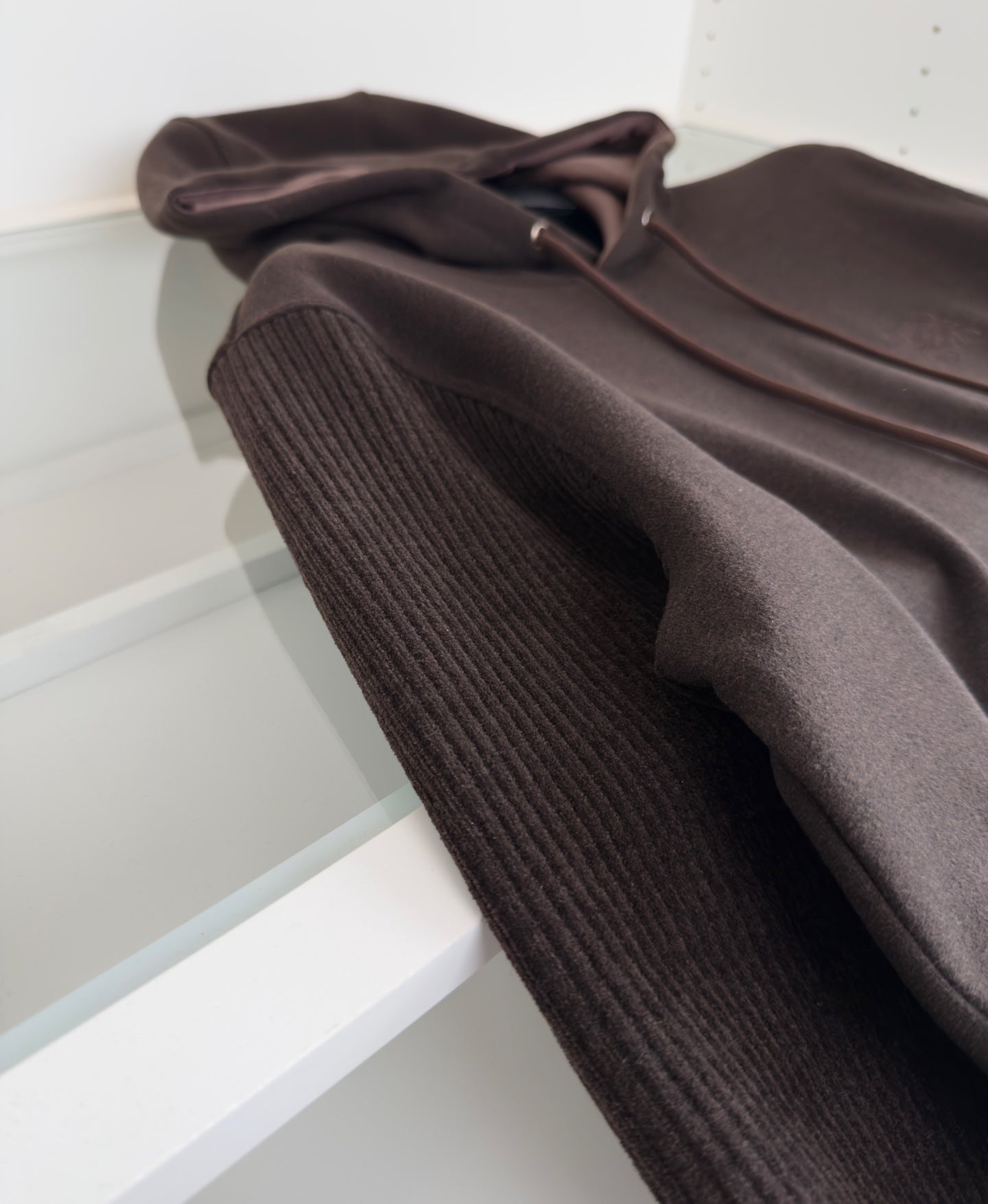 LOEWE WOOL BLEND PATCHWORK CHOCOLATE BROWN HOODIE