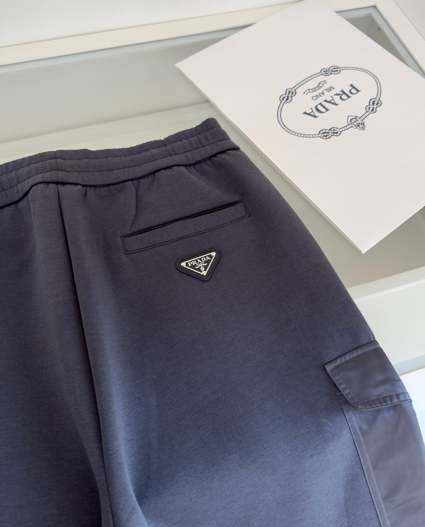 PRADA COTTON FLEECE JOGGERS WITH RE-NYLON DETAILS GREY PANTS