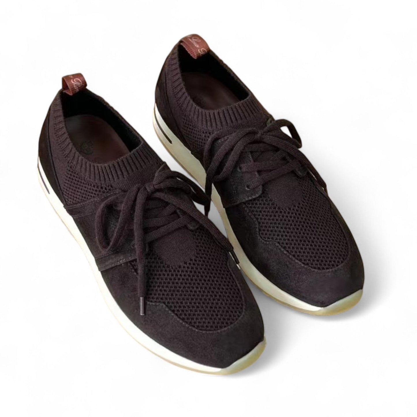 LORO PIANA FLEXY SUEDE KINTTED WOOL DARK BURGUNDY SNEAKERS