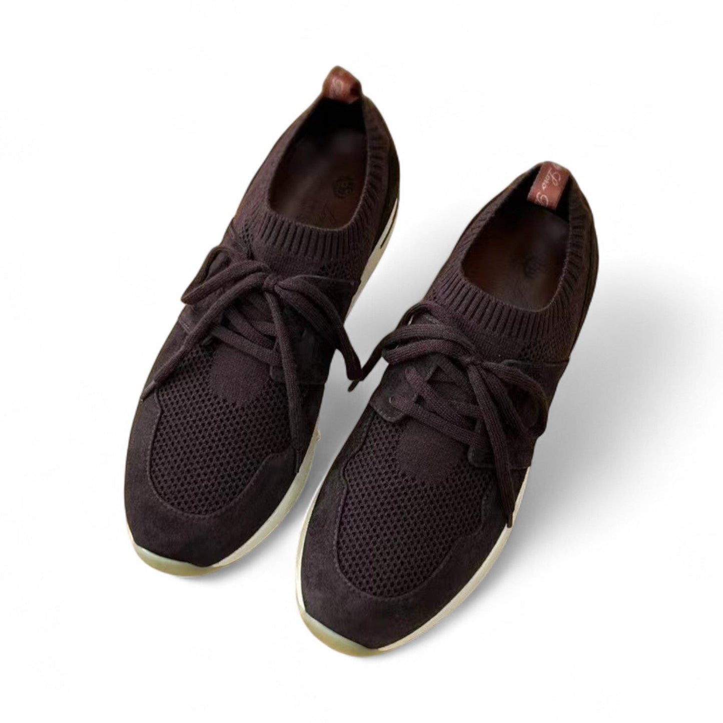 LORO PIANA FLEXY SUEDE KINTTED WOOL DARK BURGUNDY SNEAKERS