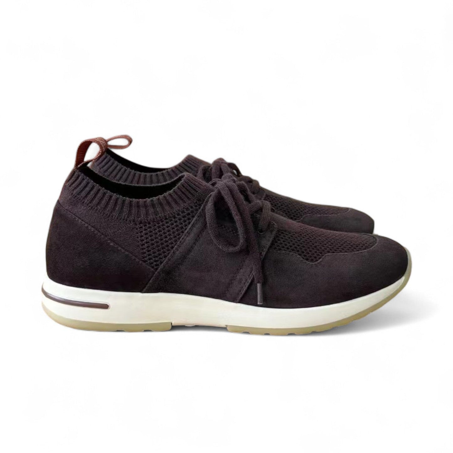 LORO PIANA FLEXY SUEDE KINTTED WOOL DARK BURGUNDY SNEAKERS