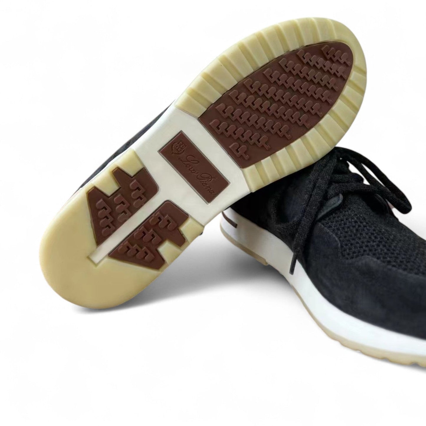 LORO PIANA FLEXY SUEDE KINTTED WOOL BLACK SNEAKERS