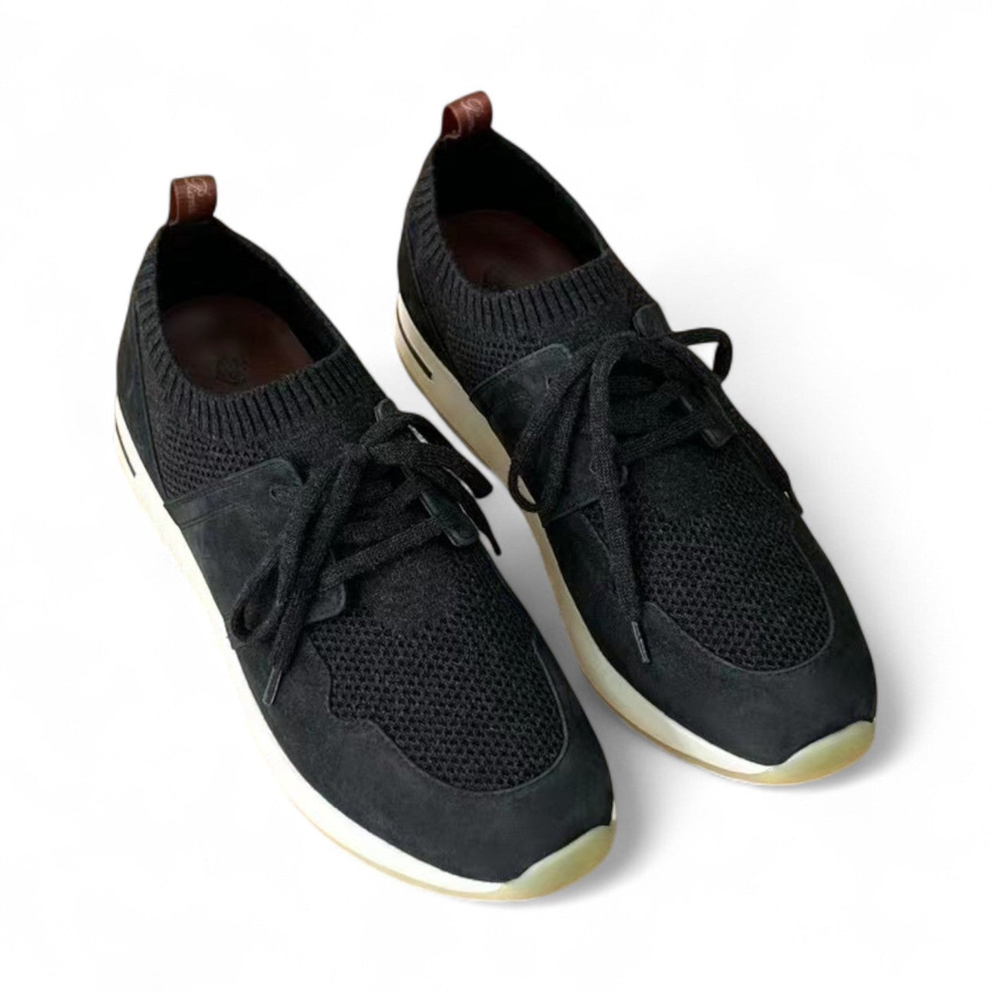 LORO PIANA FLEXY SUEDE KINTTED WOOL BLACK SNEAKERS