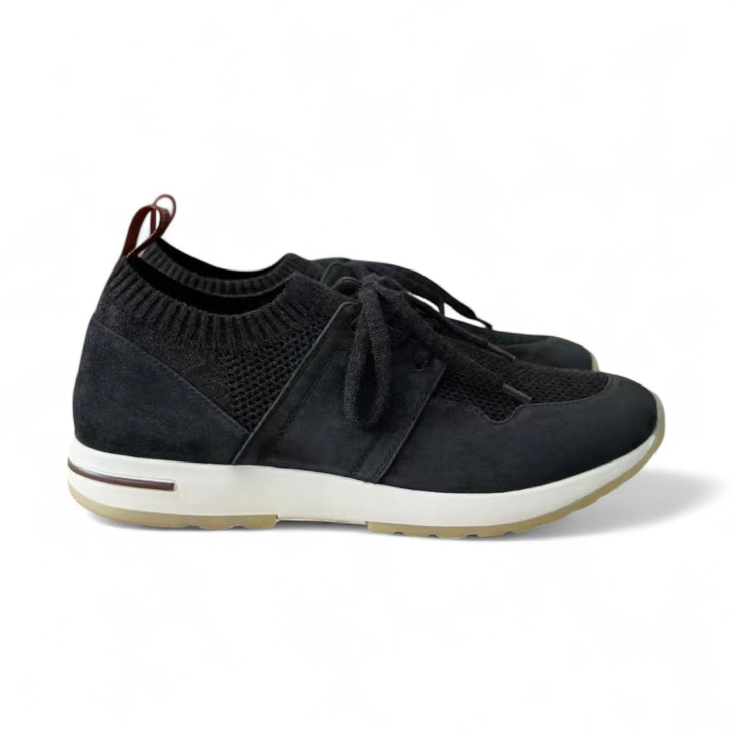 LORO PIANA FLEXY SUEDE KINTTED WOOL BLACK SNEAKERS