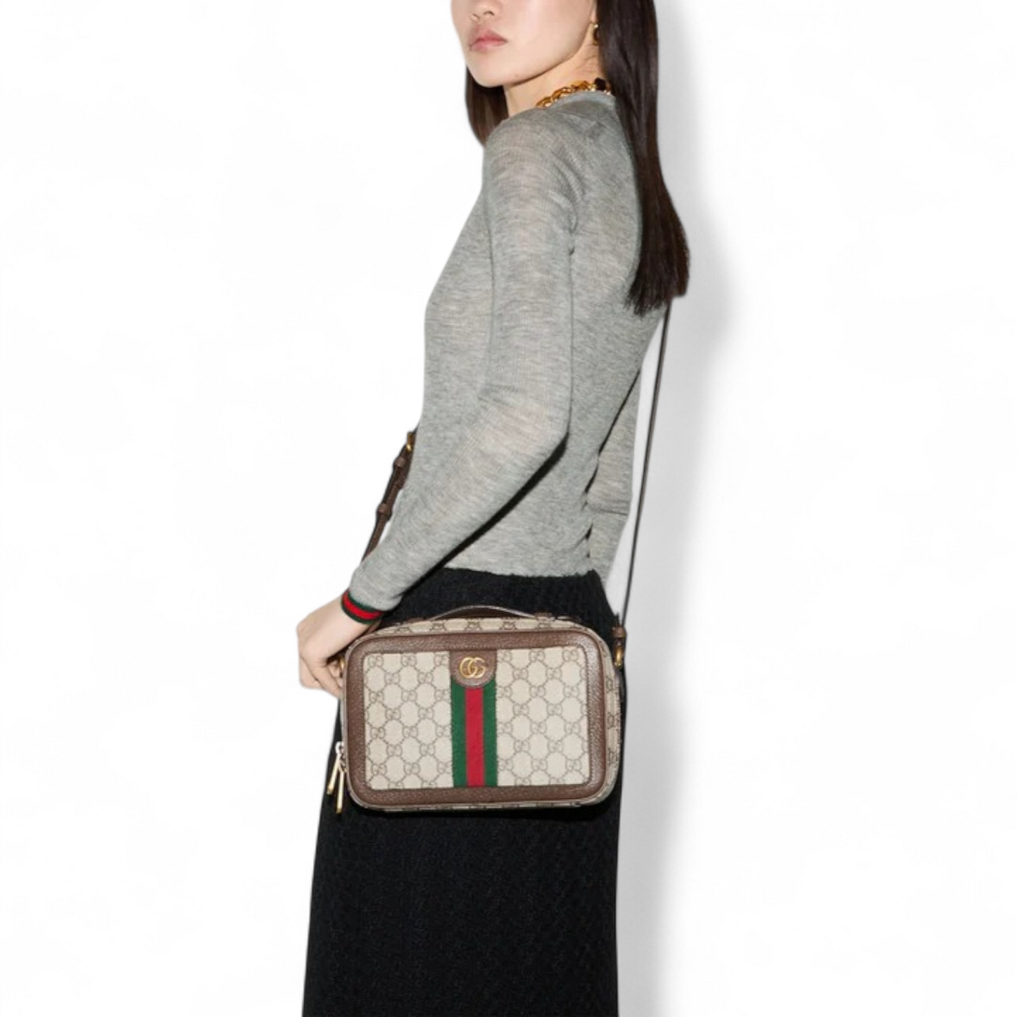 GUCCI OPHIDIA SMALL CROSSBODY WITH WEB BEIGE BAG