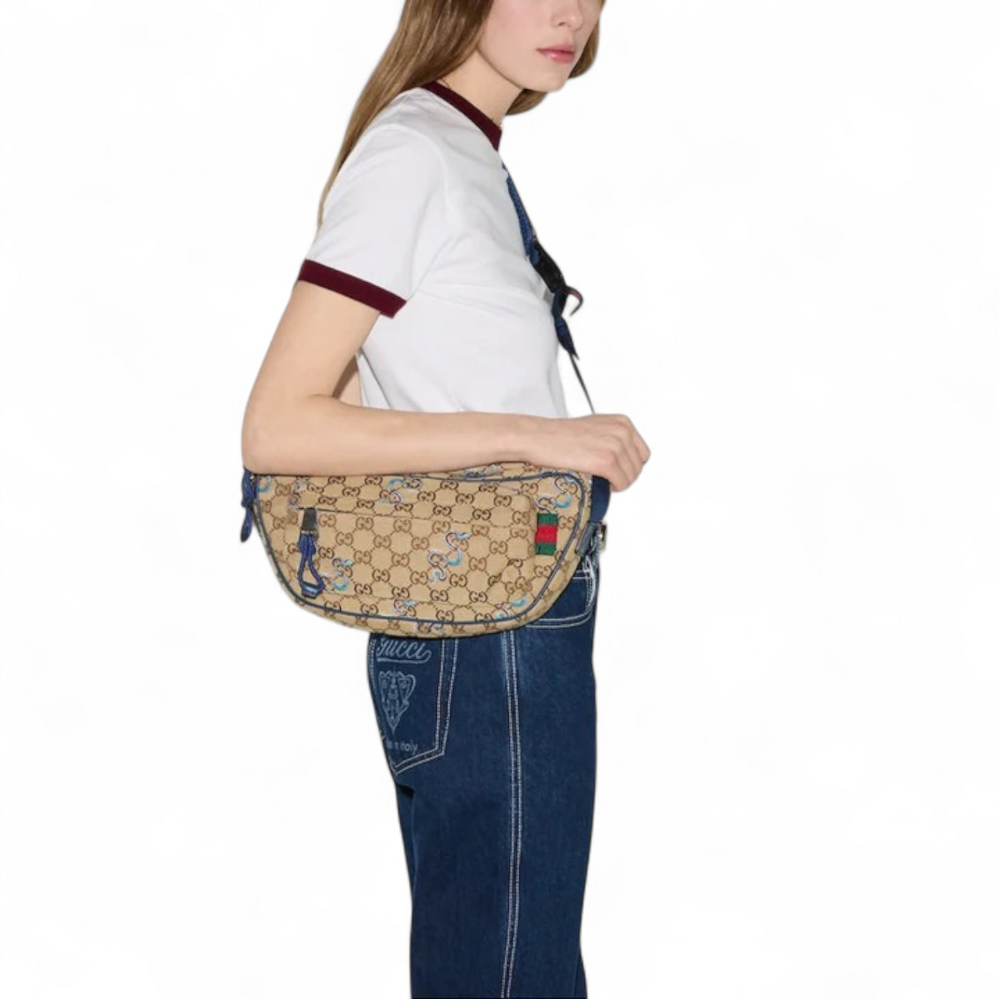 GUCCI SMALL EMBROIDERED CROSSBODY BEIGE BAG