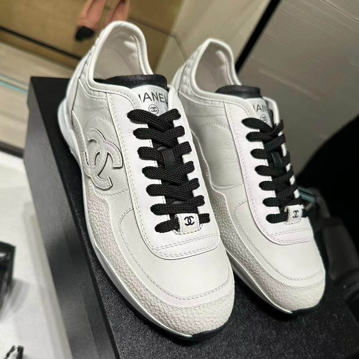 CHANEL SUEDE CALFSKIN WHITE SNEAKERS