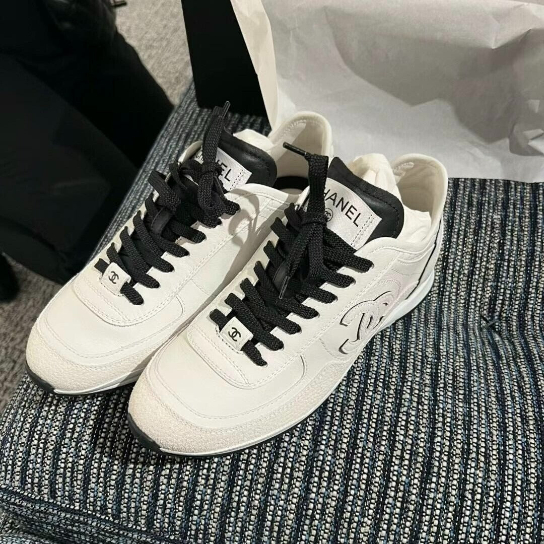 CHANEL SUEDE CALFSKIN WHITE SNEAKERS