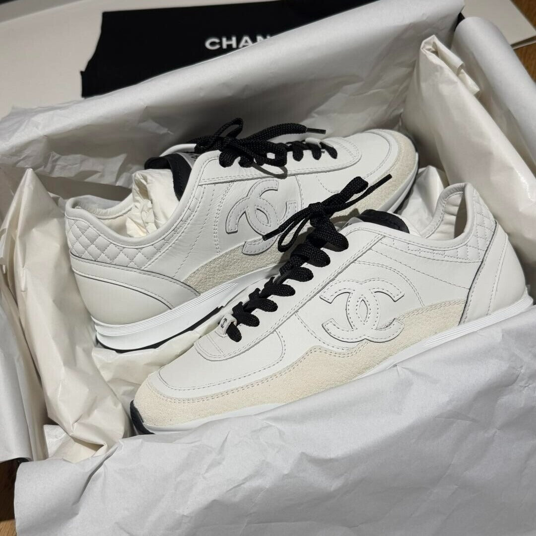CHANEL SUEDE CALFSKIN WHITE SNEAKERS