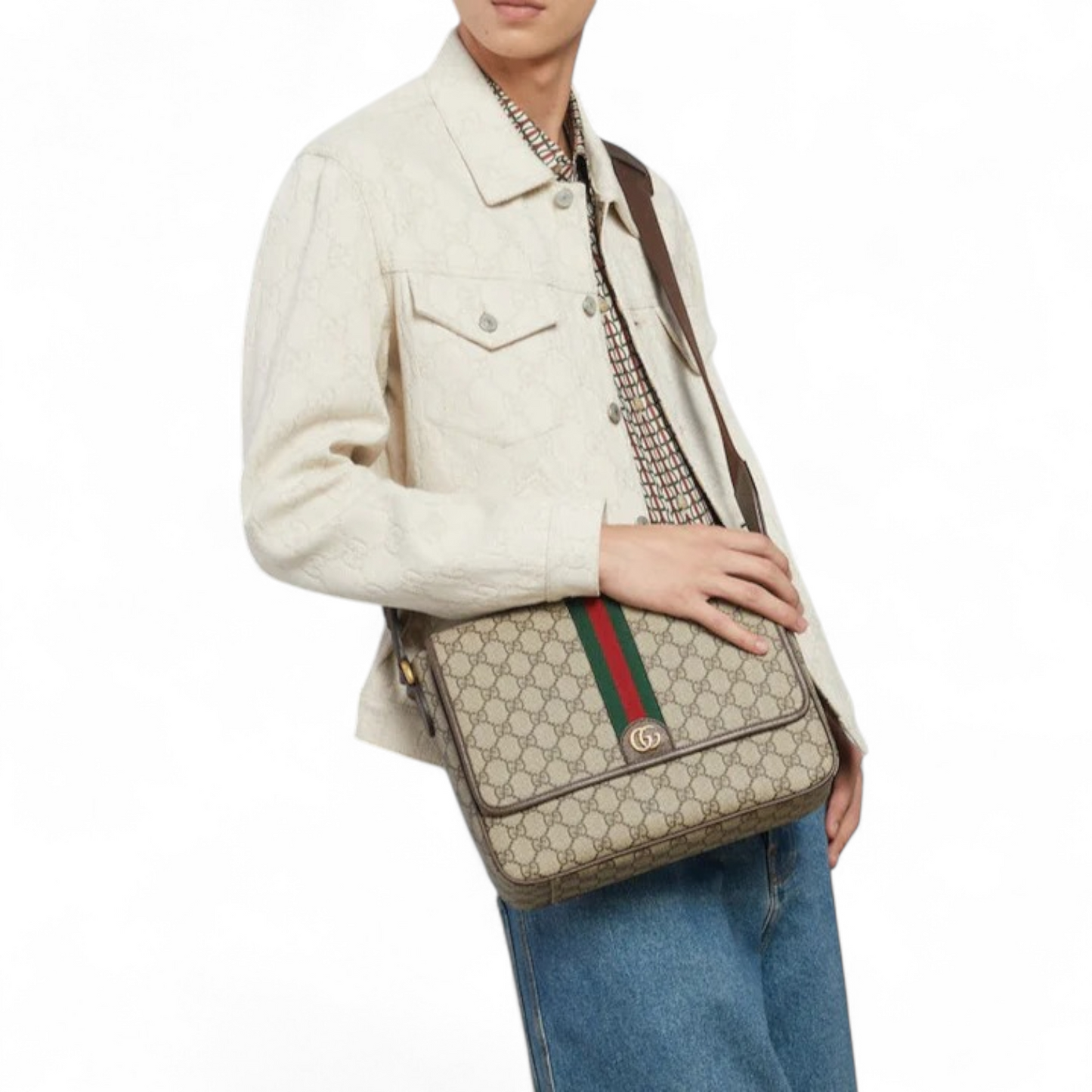 GUCCI OPHIDIA MEDIUM MESSENGER BEIGE BAG