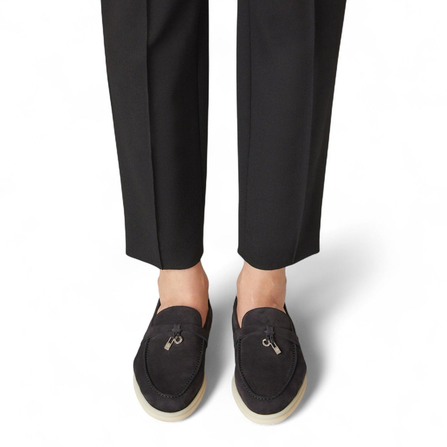 LORO PIANA SUMMER CHARMS WALK SUEDE WOMEN BLACK LOAFER