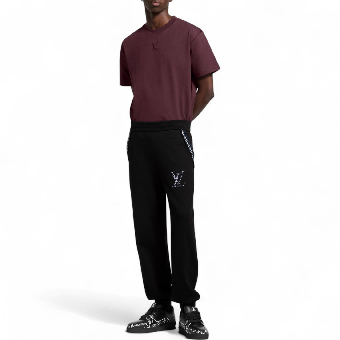 LOUIS VUITTON EMBOSSED LV COTTON BURGUNDY T-SHIRT