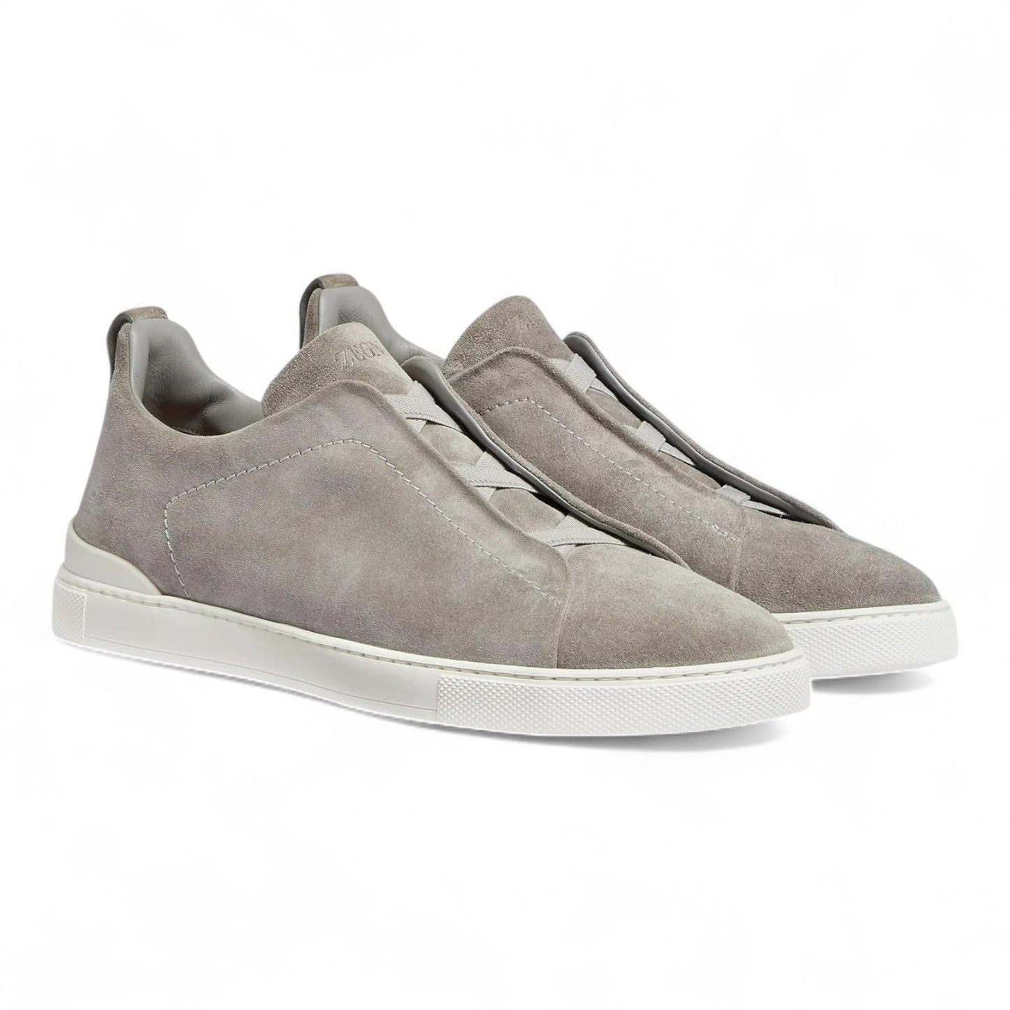 ZEGNA GREY MÉLANGE SUEDE TRIPLE STITCH MEN SNEAKERS