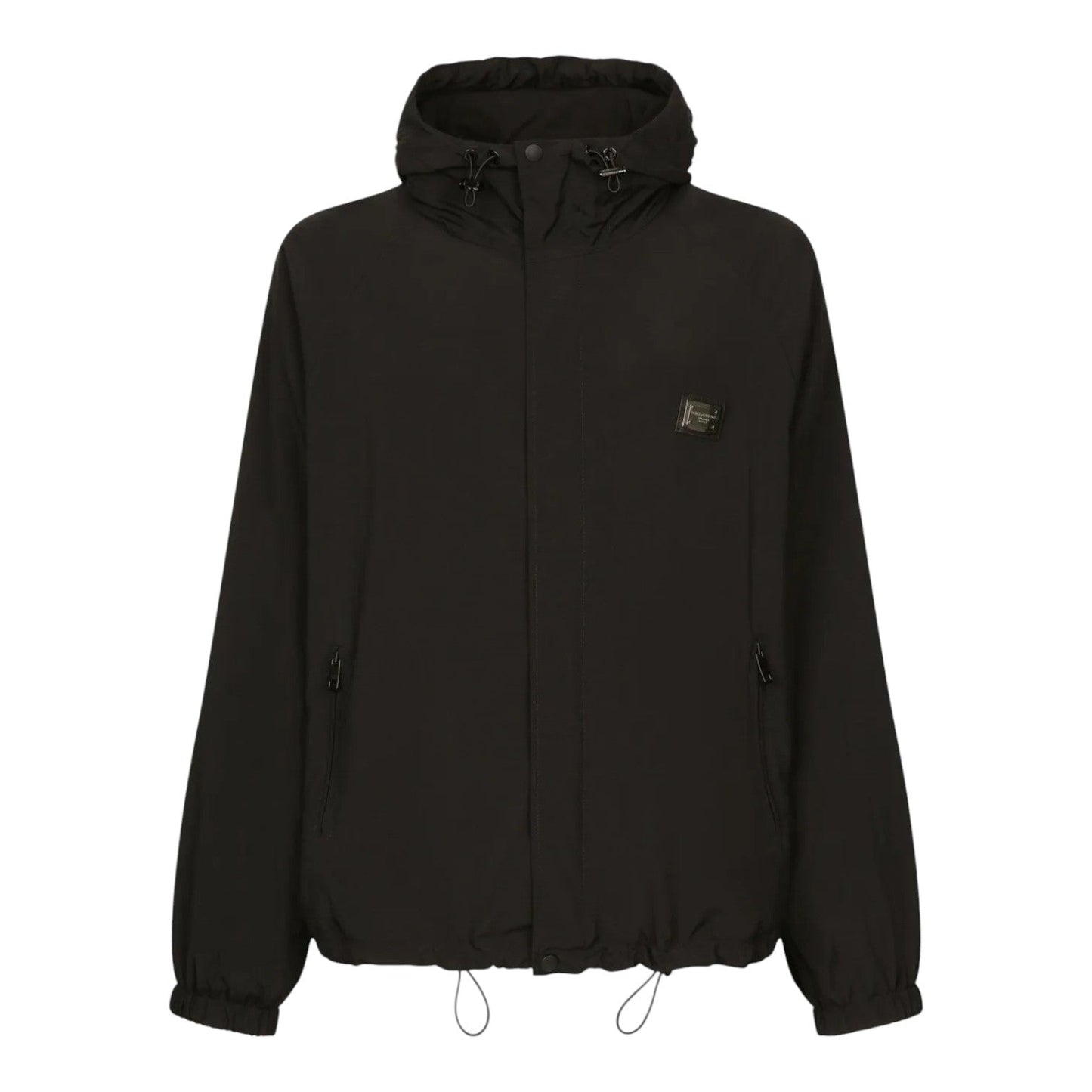 DOLCE & GABBANA LOGO-PLAQUE HOODED BLACK NYLON TRACKSUIT SET