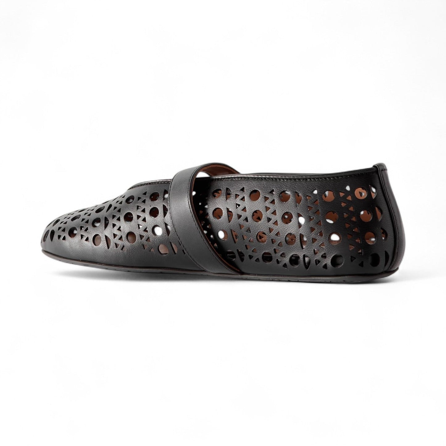 ALAÏA PERFORATED LEATHER BALLET WOMEN BLACK PUMPS