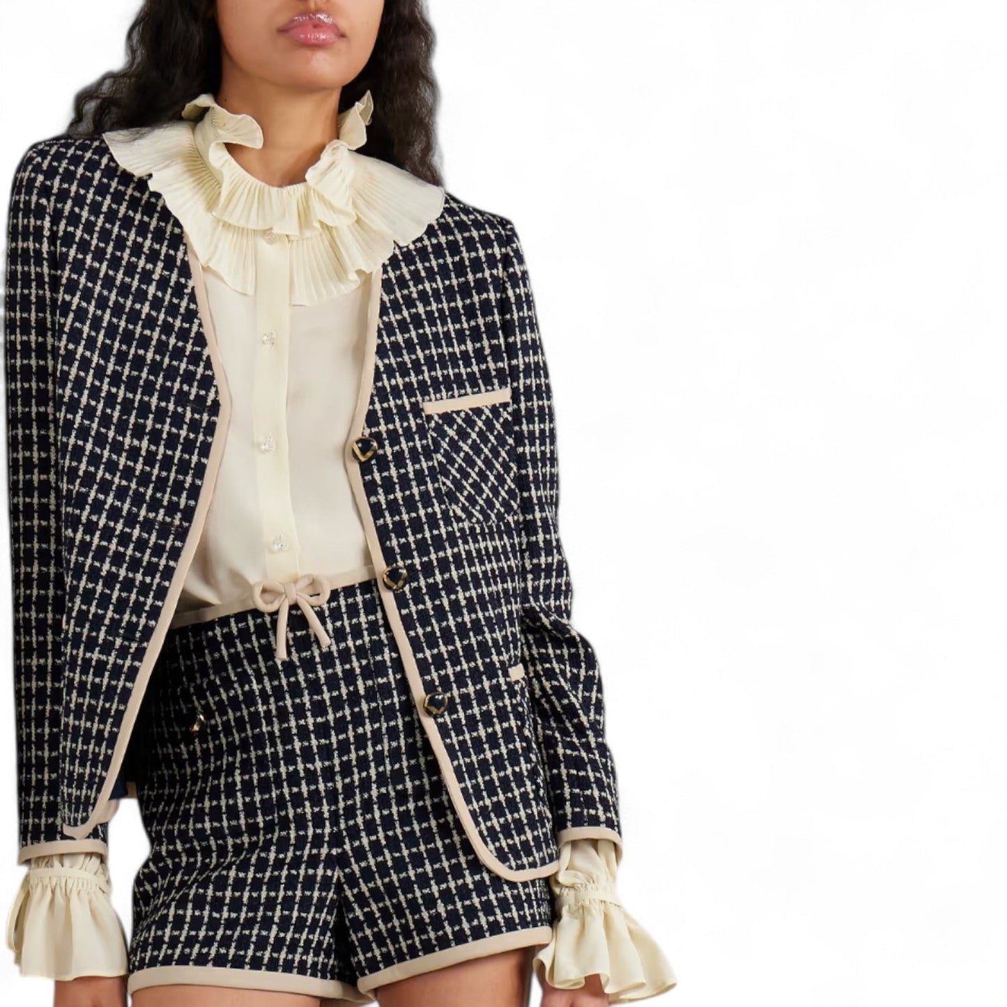 VALENTINO CHECKED WOOL-BLEND TWEED WOMEN BLUE JACKET