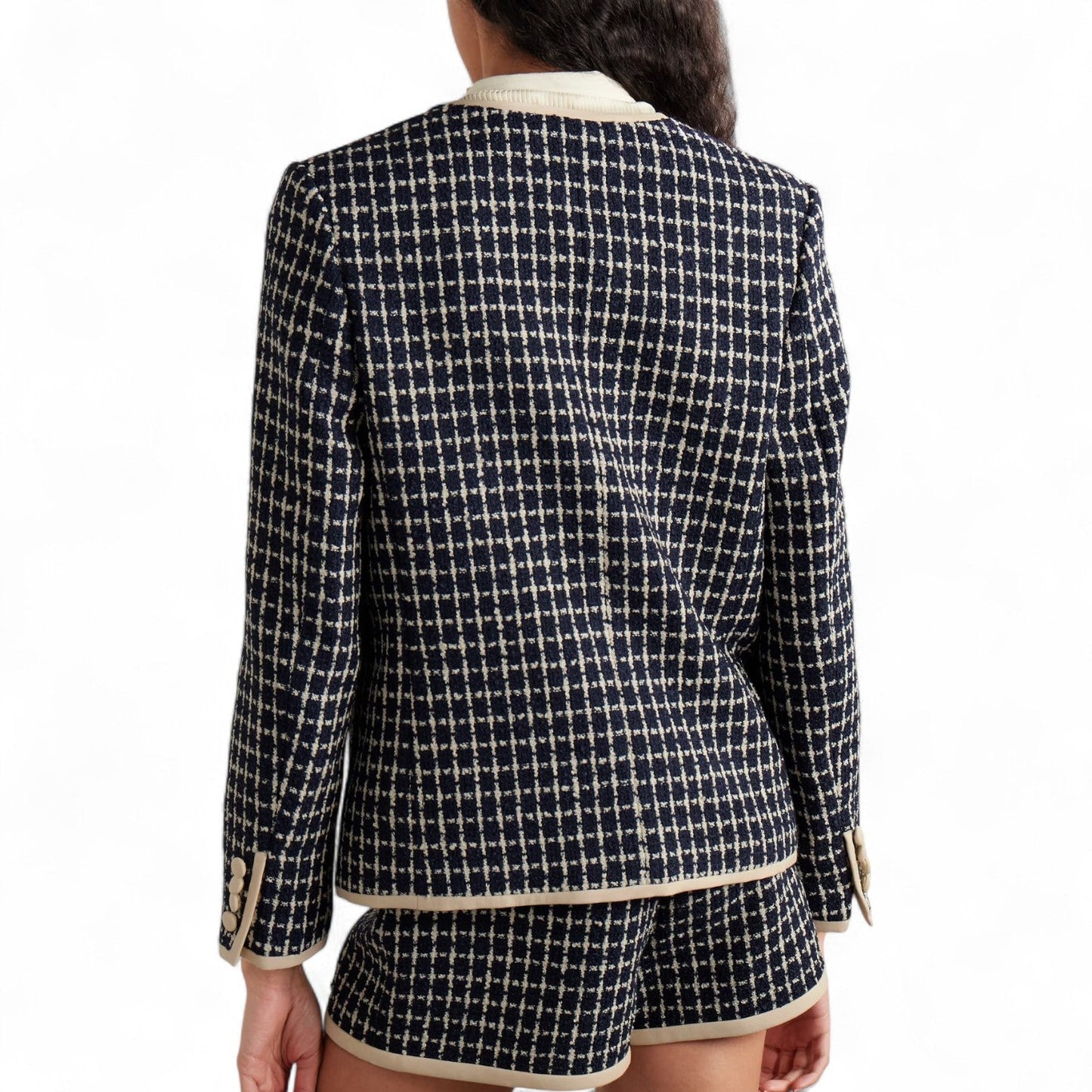 VALENTINO CHECKED WOOL-BLEND TWEED WOMEN BLUE JACKET