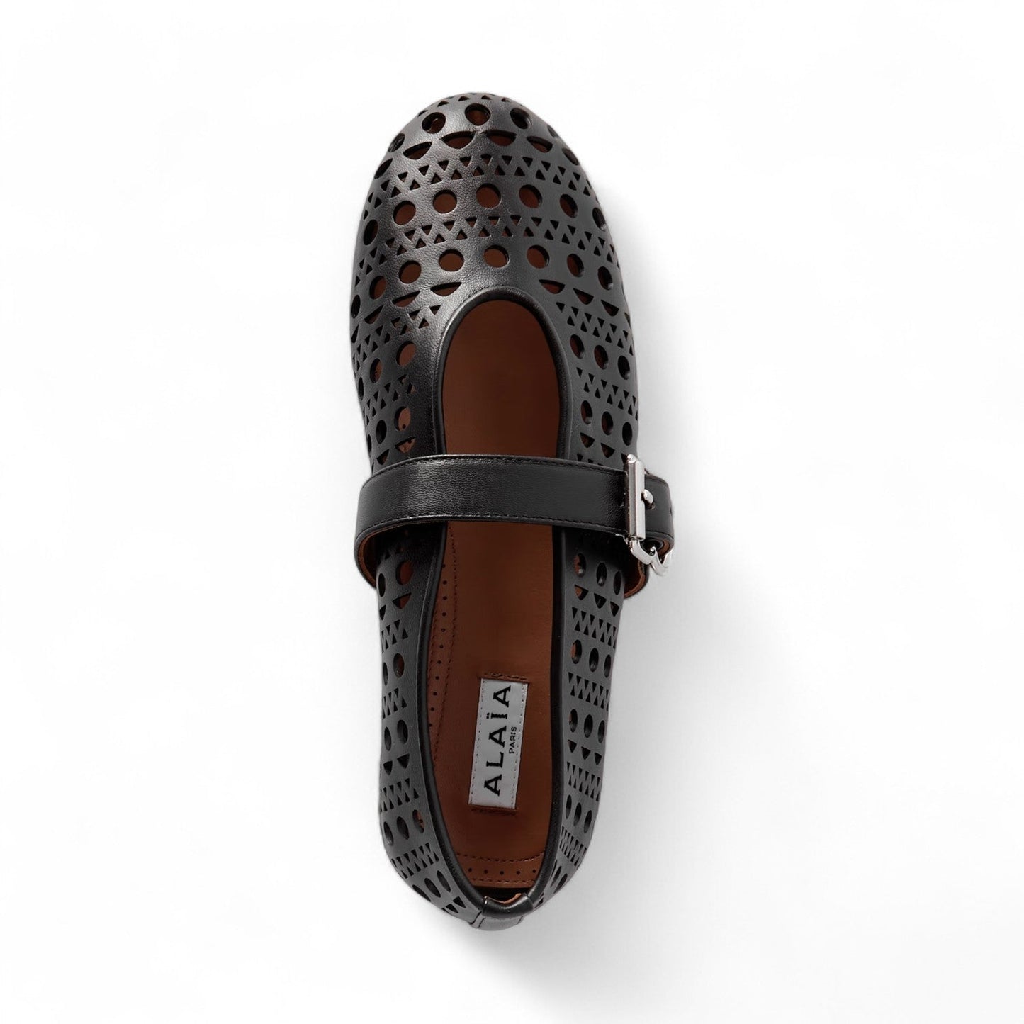 ALAÏA PERFORATED LEATHER BALLET WOMEN BLACK PUMPS