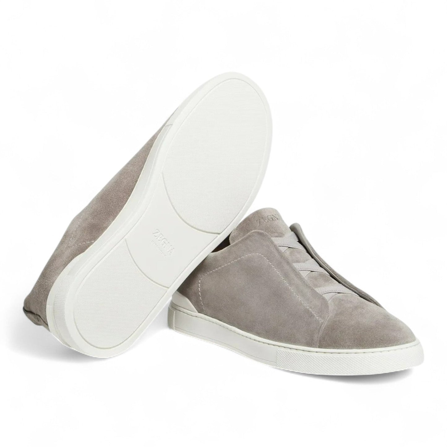 ZEGNA GREY MÉLANGE SUEDE TRIPLE STITCH MEN SNEAKERS