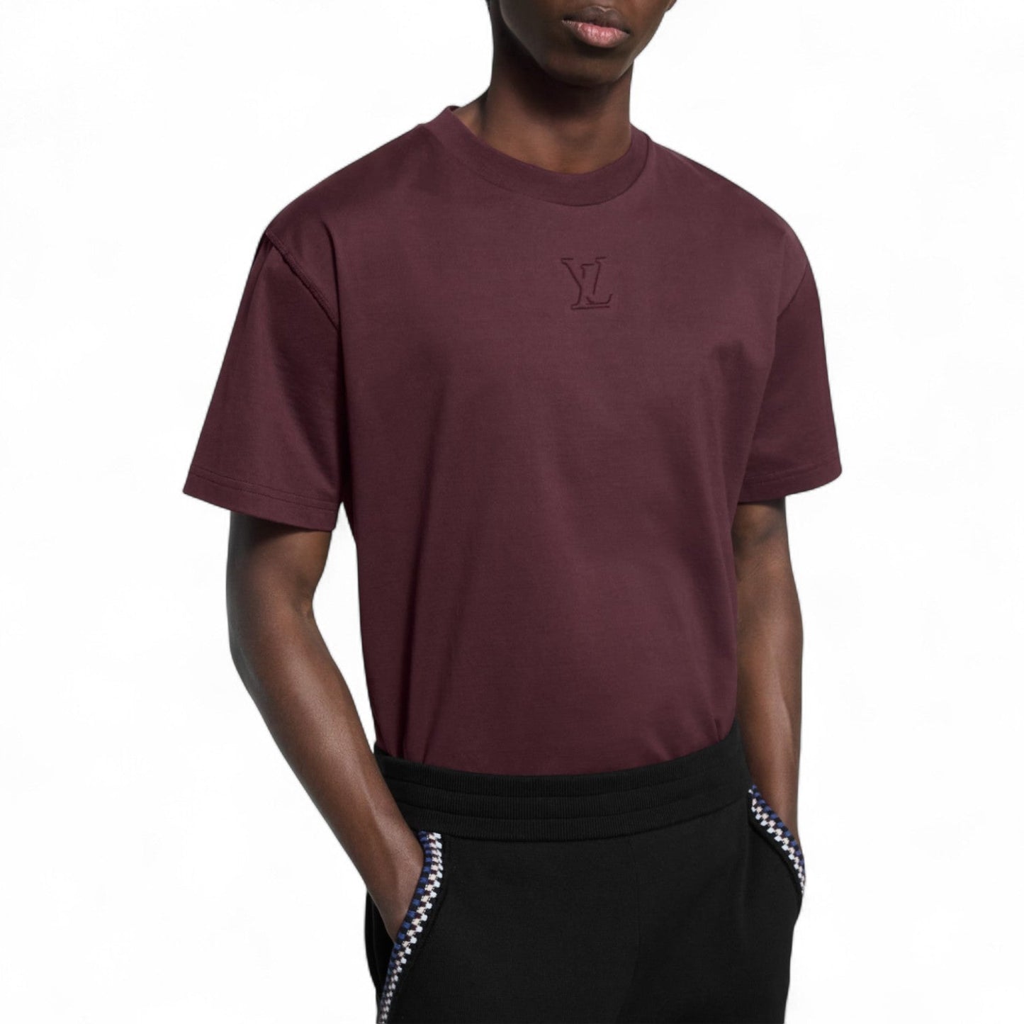 LOUIS VUITTON EMBOSSED LV COTTON BURGUNDY T-SHIRT