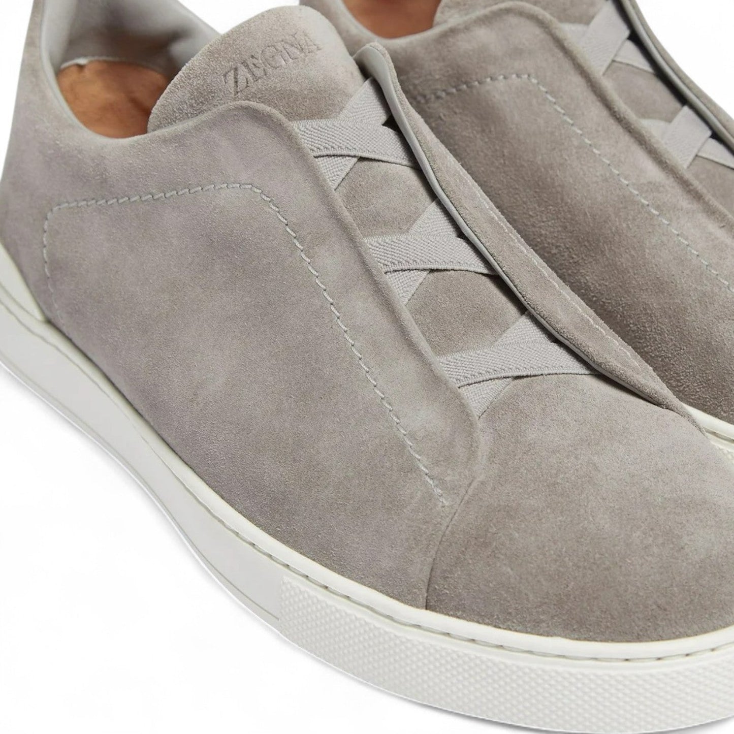 ZEGNA GREY MÉLANGE SUEDE TRIPLE STITCH MEN SNEAKERS