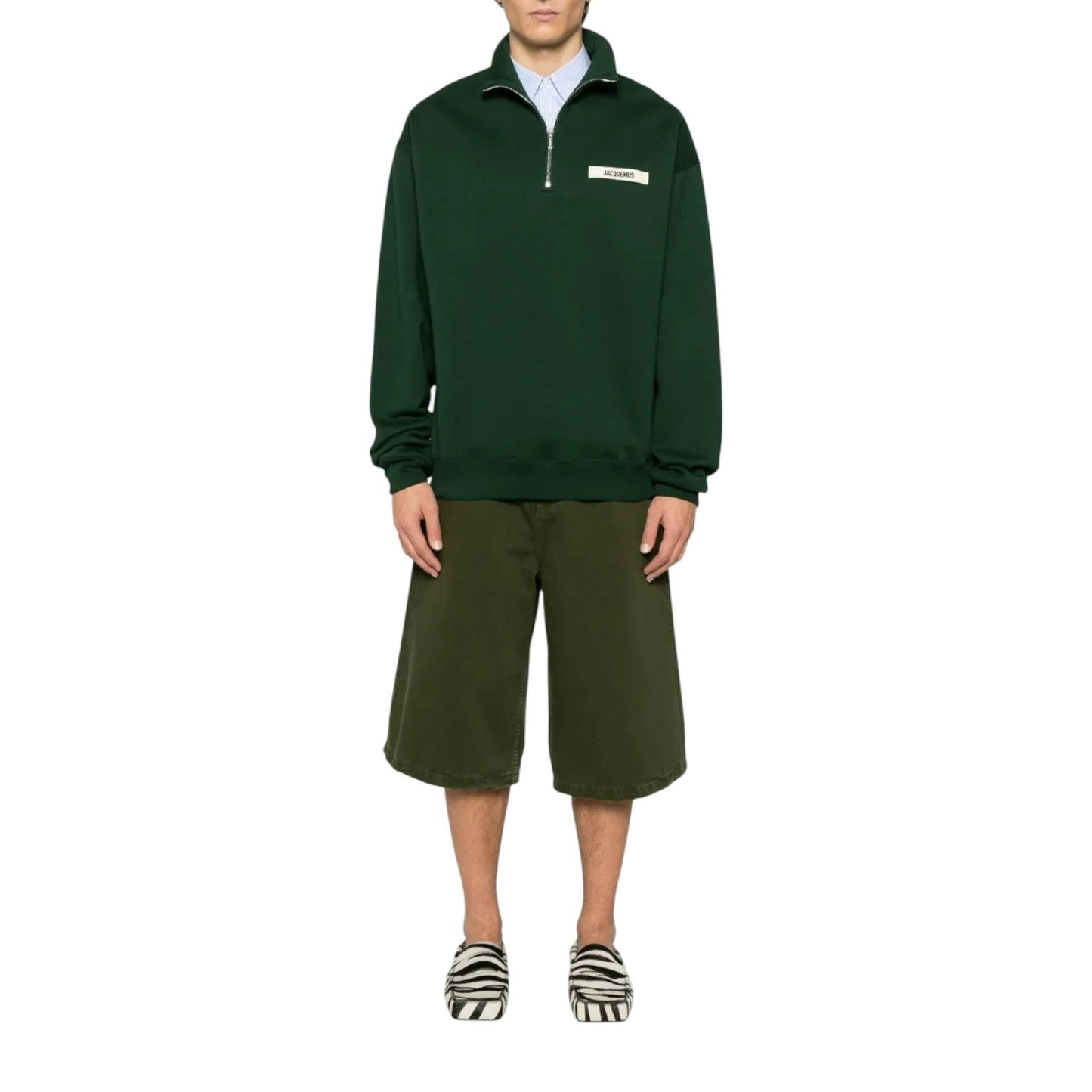 JACQUEMUS THE GROS GRAIN ZIPPED-ROLLNECK GREEN SWEATSHIRT