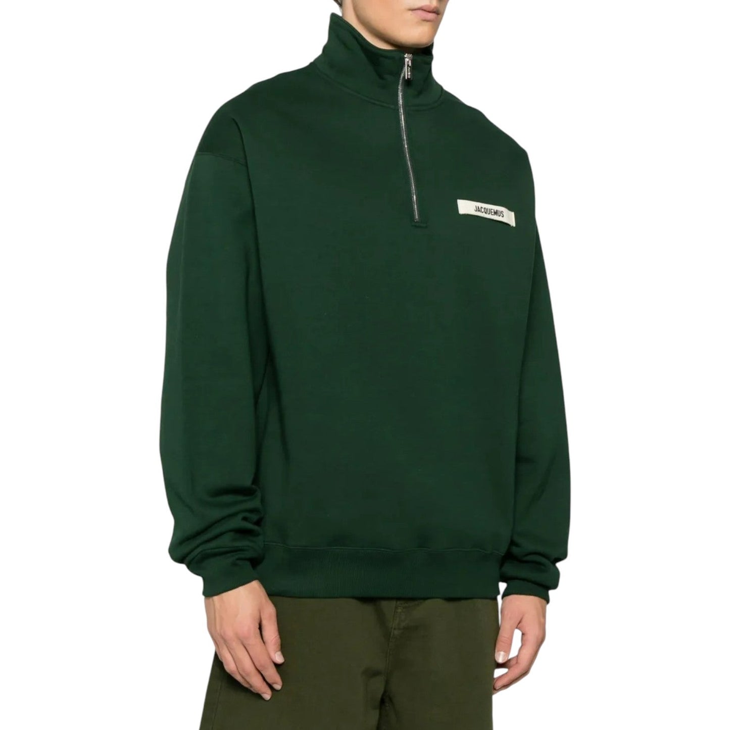 JACQUEMUS THE GROS GRAIN ZIPPED-ROLLNECK GREEN SWEATSHIRT