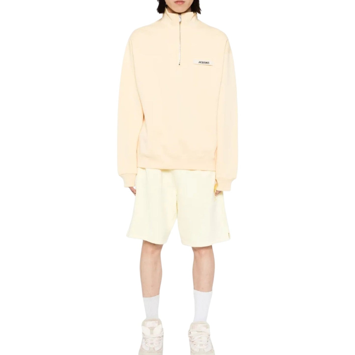 JACQUEMUS THE GROS GRAIN ZIPPED-ROLLNECK BEIGE SWEATSHIRT